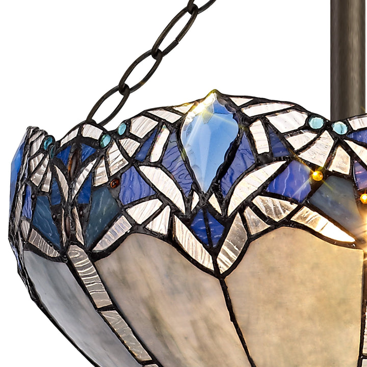 Nelson Lighting NLK01599 Ossie 3 Light Semi Ceiling With 40cm Tiffany Shade Blue/Aged Antique Brass