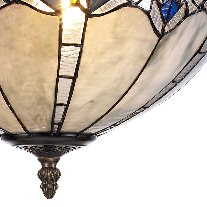 Nelson Lighting NLK01599 Ossie 3 Light Semi Ceiling With 40cm Tiffany Shade Blue/Aged Antique Brass