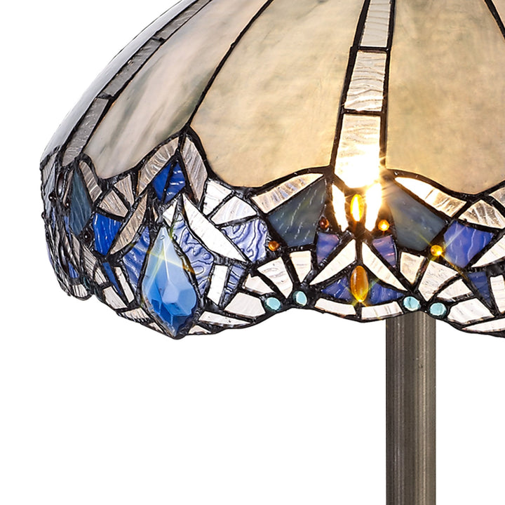 Nelson Lighting NLK01629 Ossie 2 Light Octagonal Floor Lamp With 40cm Tiffany Shade Blue/Aged Antique Brass