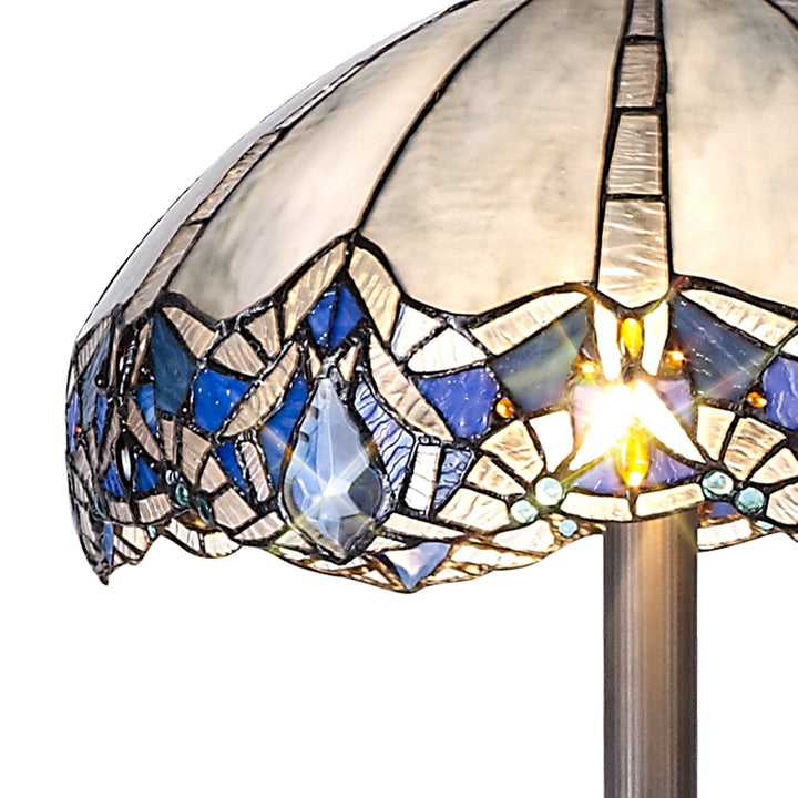 Nelson Lighting NLK01639 Ossie 2 Light Leaf Design Floor Lamp With 40cm Tiffany Shade Blue/Aged Antique Brass