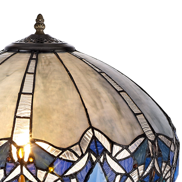 Nelson Lighting NLK01649 Ossie 2 Light Stepped Design Floor Lamp With 40cm Tiffany Shade Blue/Brass