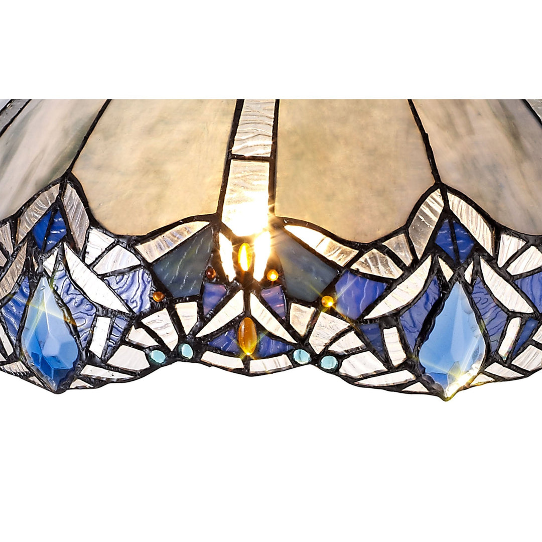 Nelson Lighting NLK01649 Ossie 2 Light Stepped Design Floor Lamp With 40cm Tiffany Shade Blue/Brass