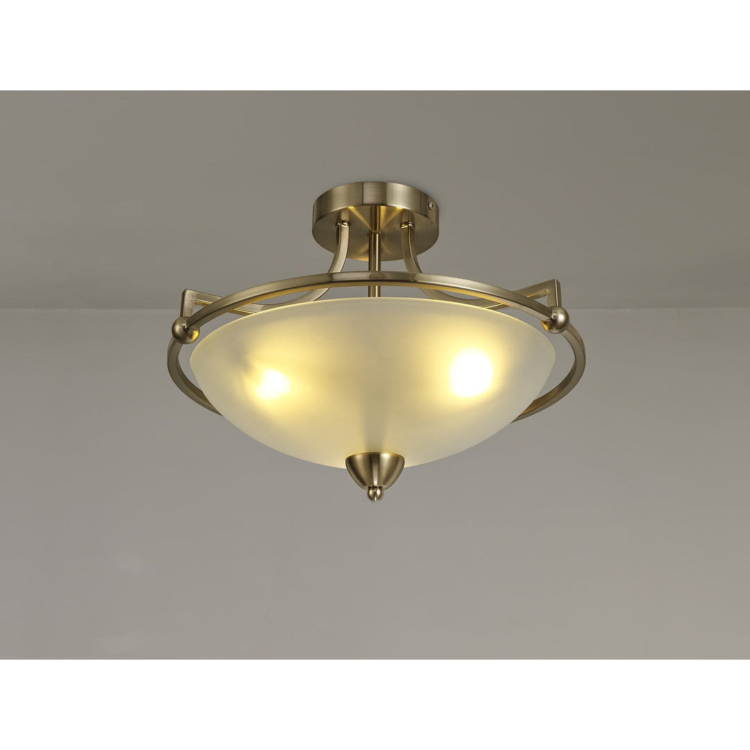 Nelson Lighting NL77539 Pinet Semi-Flush Ceiling 3 Light Antique Brass/Frosted Glass