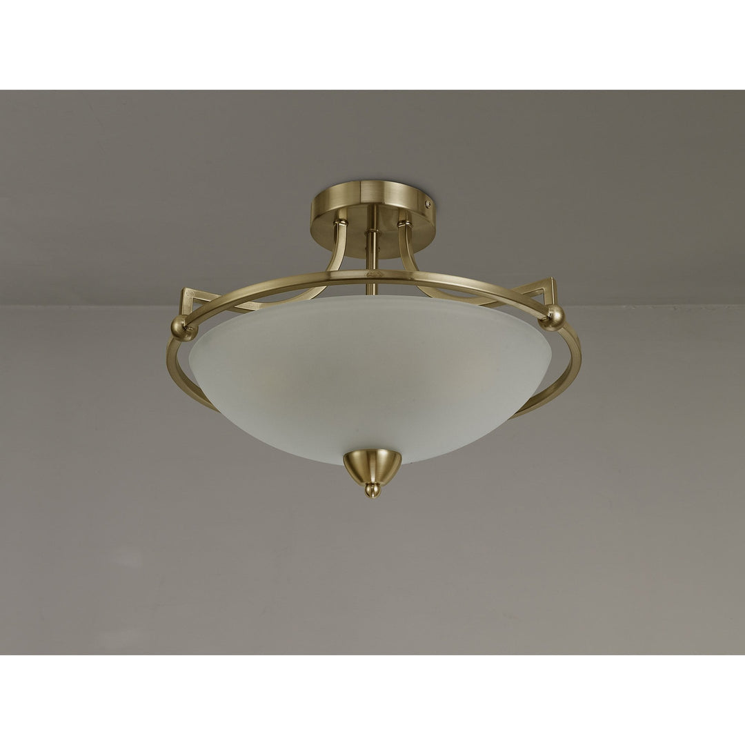 Nelson Lighting NL77539 Pinet Semi-Flush Ceiling 3 Light Antique Brass/Frosted Glass