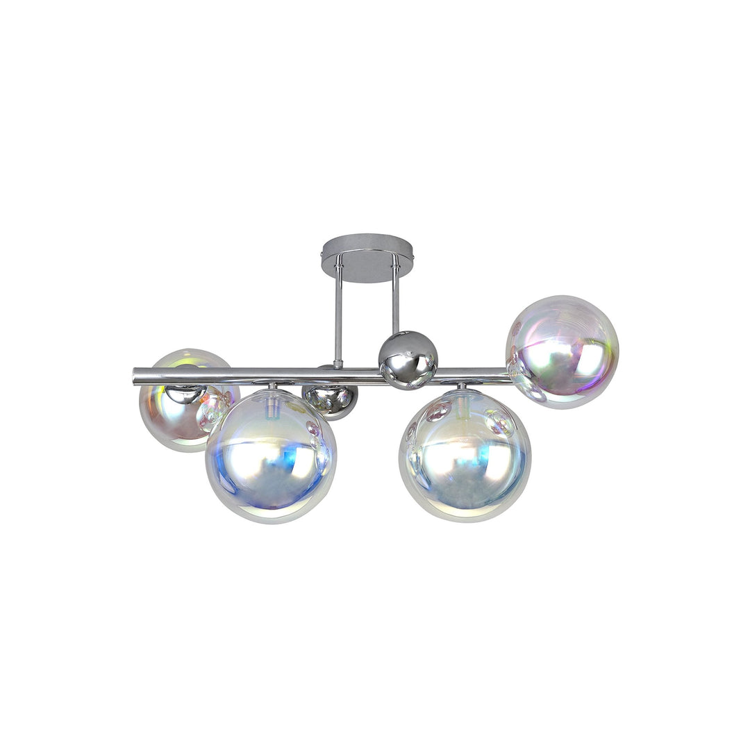Nelson Lighting NL82559 Regent 4 Light Semi-Flush Ceiling Light Polished Chrome/Iridescent Glass