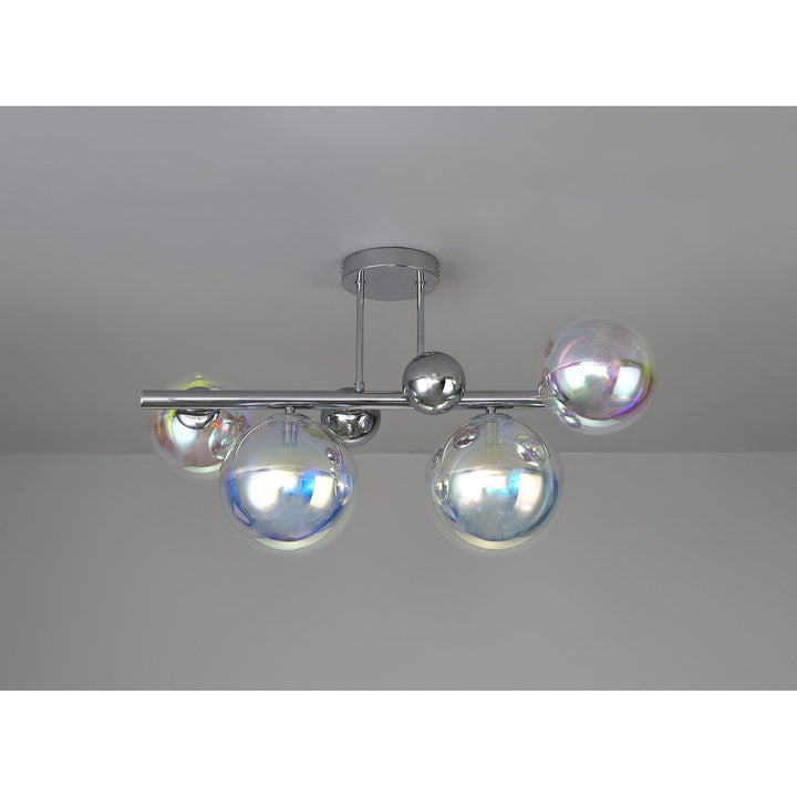 Nelson Lighting NL82559 Regent 4 Light Semi-Flush Ceiling Light Polished Chrome/Iridescent Glass