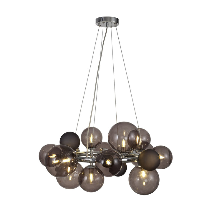 Nelson Lighting NL83149 Regent 12 Light Circular Pendant Polished Chrome Smoked/Black Glass