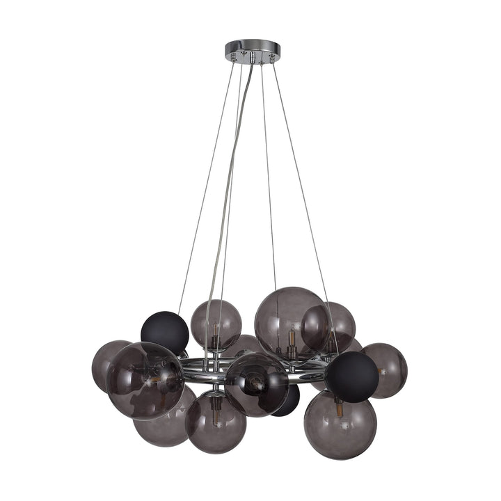 Nelson Lighting NL83149 Regent 12 Light Circular Pendant Polished Chrome Smoked/Black Glass