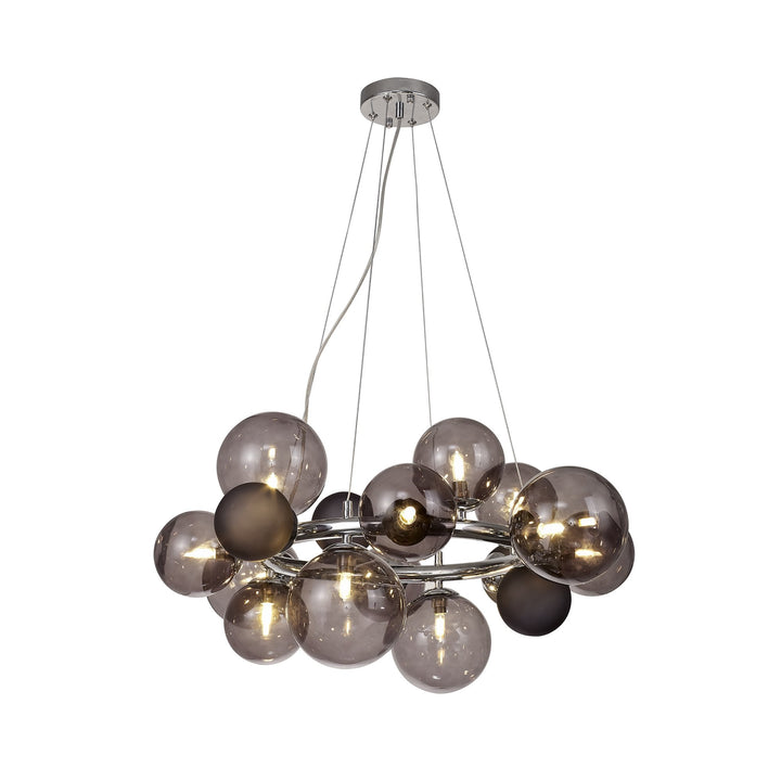 Nelson Lighting NL83149 Regent 12 Light Circular Pendant Polished Chrome Smoked/Black Glass