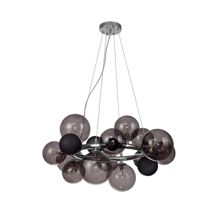 Nelson Lighting NL83149 Regent 12 Light Circular Pendant Polished Chrome Smoked/Black Glass