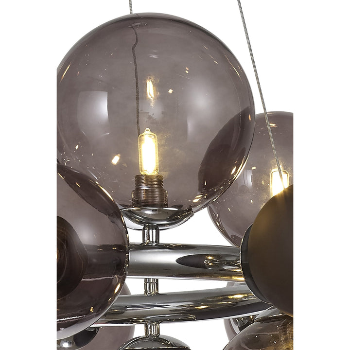 Nelson Lighting NL83149 Regent 12 Light Circular Pendant Polished Chrome Smoked/Black Glass