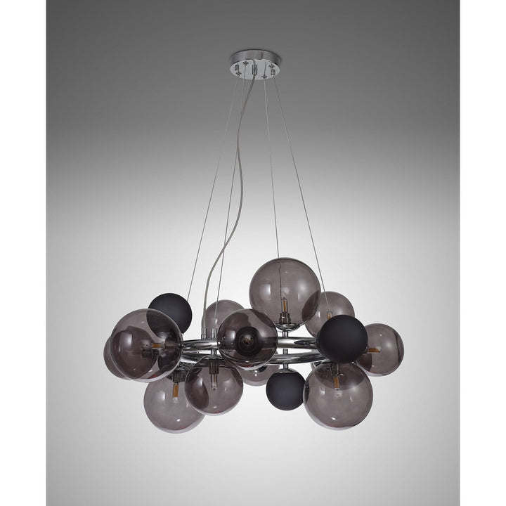 Nelson Lighting NL83149 Regent 12 Light Circular Pendant Polished Chrome Smoked/Black Glass