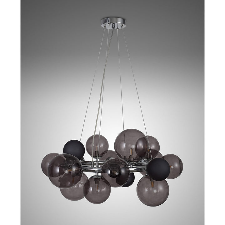 Nelson Lighting NL83149 Regent 12 Light Circular Pendant Polished Chrome Smoked/Black Glass