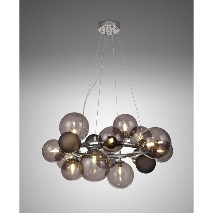 Nelson Lighting NL83149 Regent 12 Light Circular Pendant Polished Chrome Smoked/Black Glass