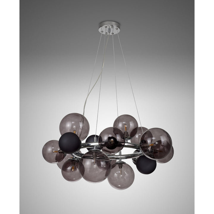 Nelson Lighting NL83149 Regent 12 Light Circular Pendant Polished Chrome Smoked/Black Glass