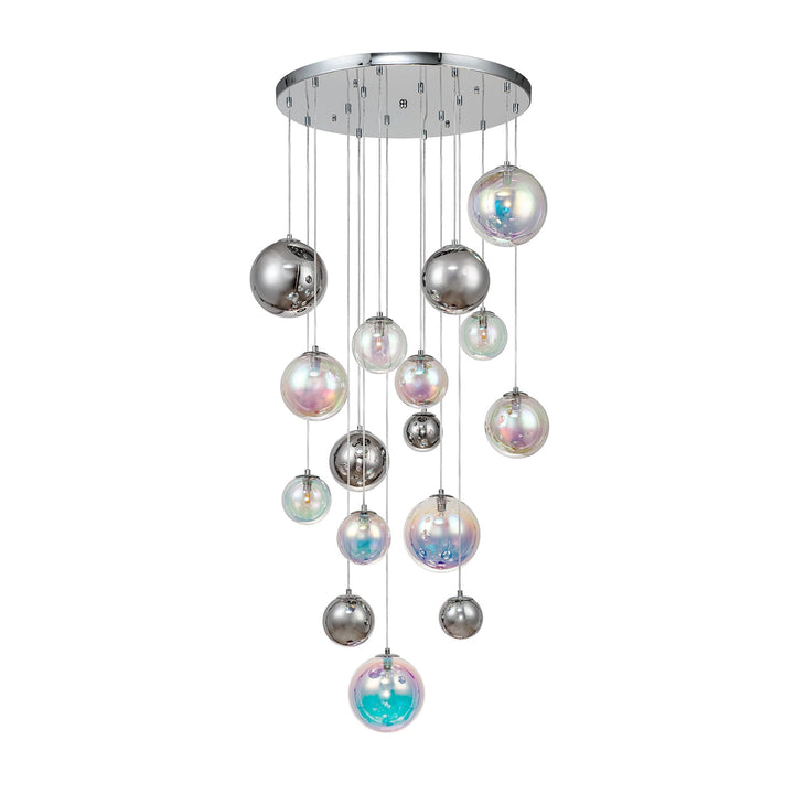 Nelson Lighting NL84289 Regent Pendant 16 Light Polished Chrome/Iridescent Glass