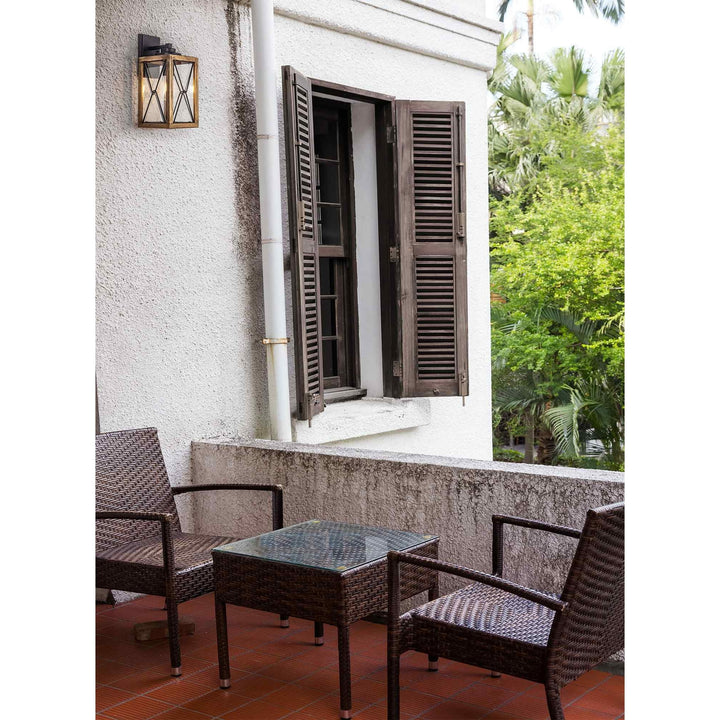 Nelson Lighting NL83739 Rowley Outdoor Pendant Wood Effect & Black/Clear Glass
