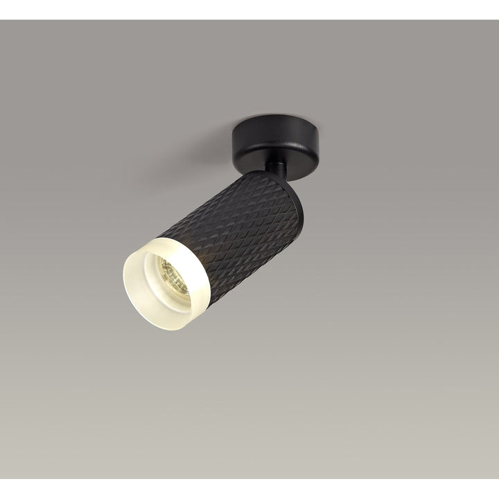 Nelson Lighting NLK01779 Silence 1 Light Surface Mounted Spot Light Sand Black/Acrylic Ring