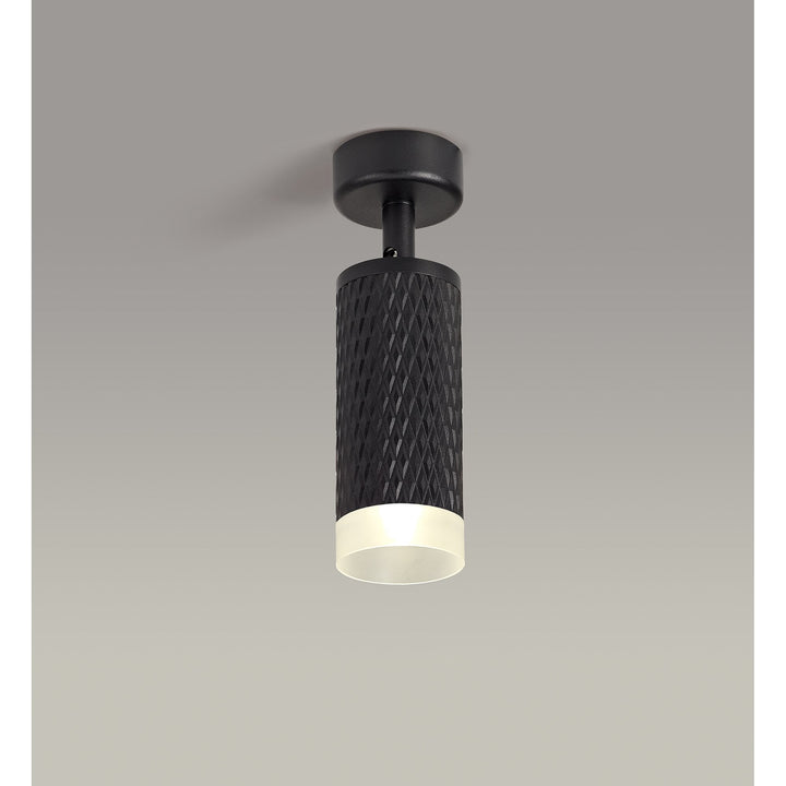 Nelson Lighting NLK01779 Silence 1 Light Surface Mounted Spot Light Sand Black/Acrylic Ring