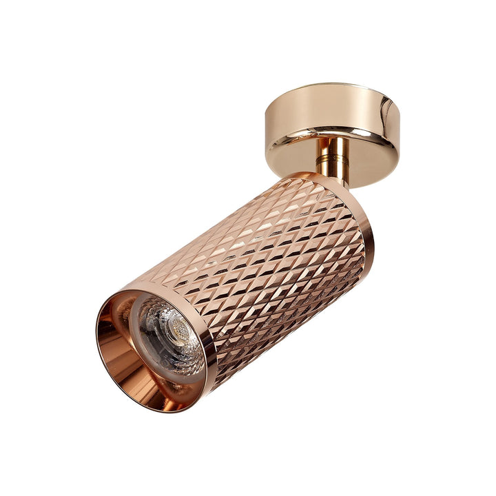 Nelson Lighting NLK01809 Silence 1 Light Surface Mounted Spot Light Rose Gold/Acrylic Ring