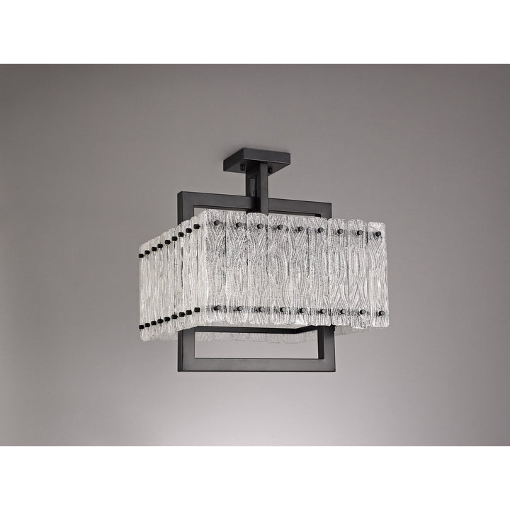 Nelson Lighting NL76849 Sorrel Large Square Pendant 5 Light Matt Black/Crystal Sand Glass