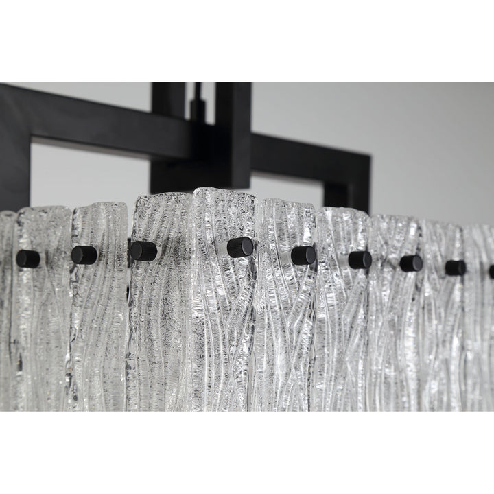 Nelson Lighting NL76849 Sorrel Large Square Pendant 5 Light Matt Black/Crystal Sand Glass