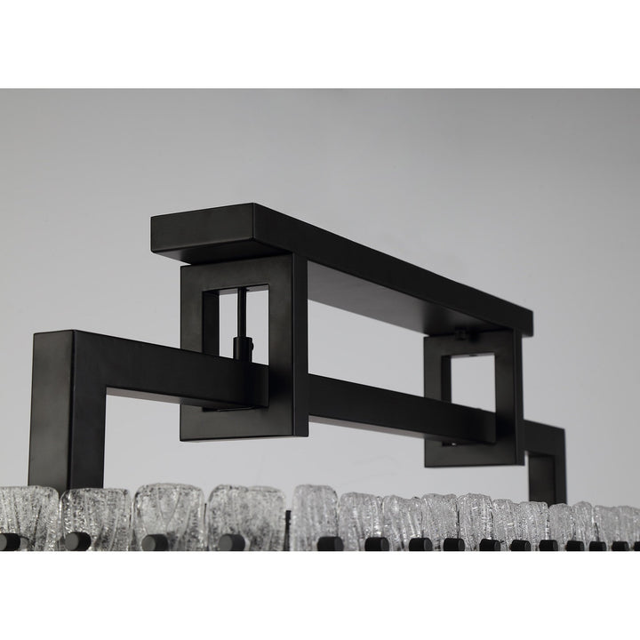 Nelson Lighting NL76859 Sorrel Medium Rectangular Pendant 8 Light Matt Black/Crystal Sand Glass