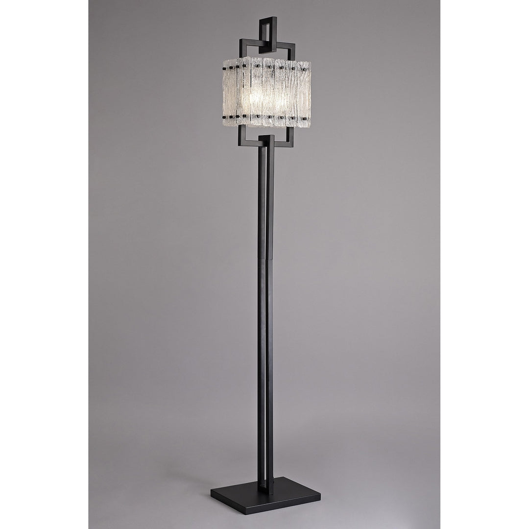Nelson Lighting NL76899 Sorrel Floor Lamp 2 Light Matt Black/Crystal Sand Glass