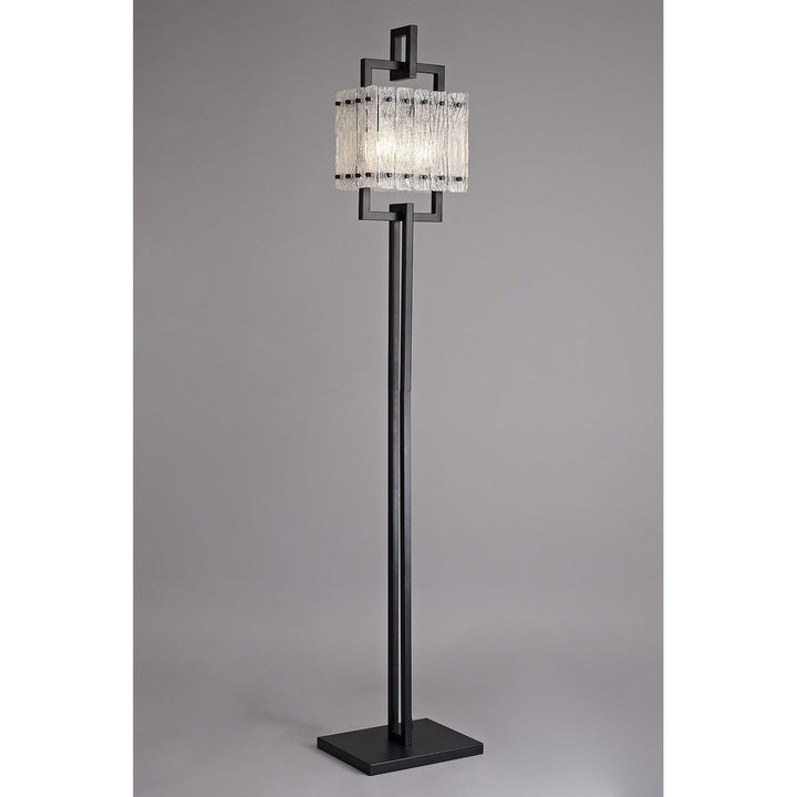 Nelson Lighting NL76899 Sorrel Floor Lamp 2 Light Matt Black/Crystal Sand Glass