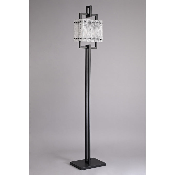 Nelson Lighting NL76899 Sorrel Floor Lamp 2 Light Matt Black/Crystal Sand Glass