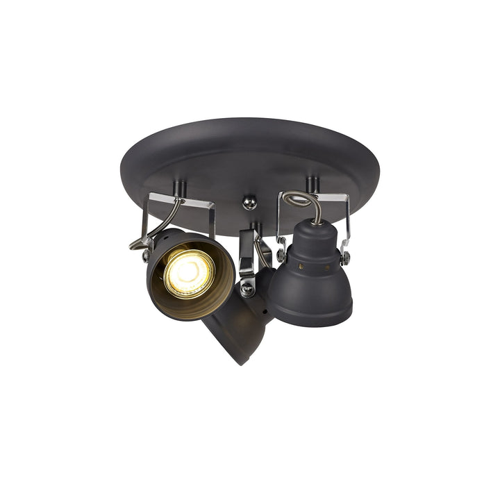 Nelson Lighting NL81199 Tabby Adjustable Round Spot Light 3 Light Matt Grey/Polished Chrome