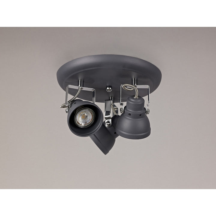 Nelson Lighting NL81199 Tabby Adjustable Round Spot Light 3 Light Matt Grey/Polished Chrome