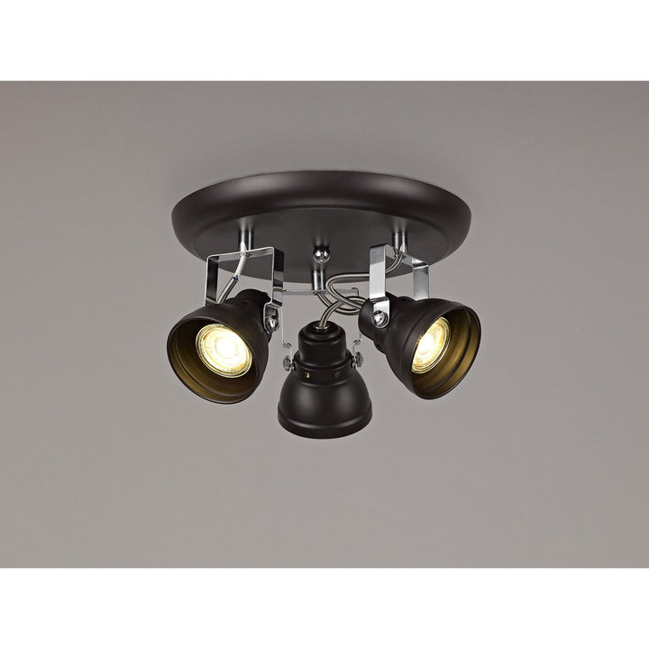 Nelson Lighting NL81519 Tabby Adjustable Round Spot Light 3 Light Oiled Bronze/Polished Chrome