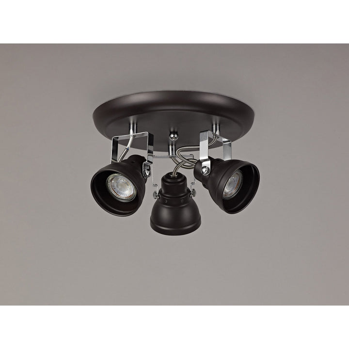 Nelson Lighting NL81519 Tabby Adjustable Round Spot Light 3 Light Oiled Bronze/Polished Chrome