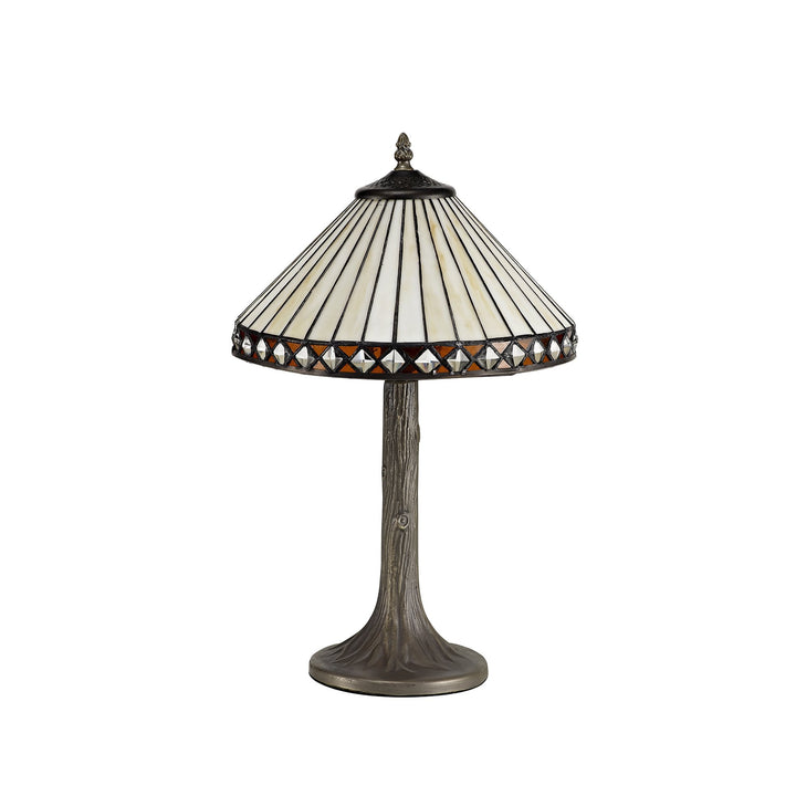 Nelson Lighting NLK02179 Tink 1 Light Tree Like Table Lamp With 30cm Tiffany Shade Amber/Chrome/Antique Brass
