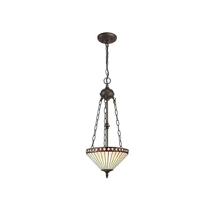 Nelson Lighting NLK02259 Tink 2 Light Up Lighter Pendant With 30cm Tiffany Shade Amber/Chrome/Antique Brass