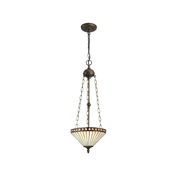 Nelson Lighting NLK02269 Tink 3 Light Up Lighter Pendant With 30cm Tiffany Shade Amber/Chrome/Antique Brass