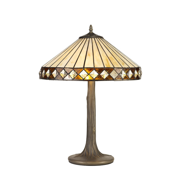Nelson Lighting NLK02279 Tink 2 Light Tree Like Table Lamp With 40cm Tiffany Shade Amber/Chrome/Antique Brass