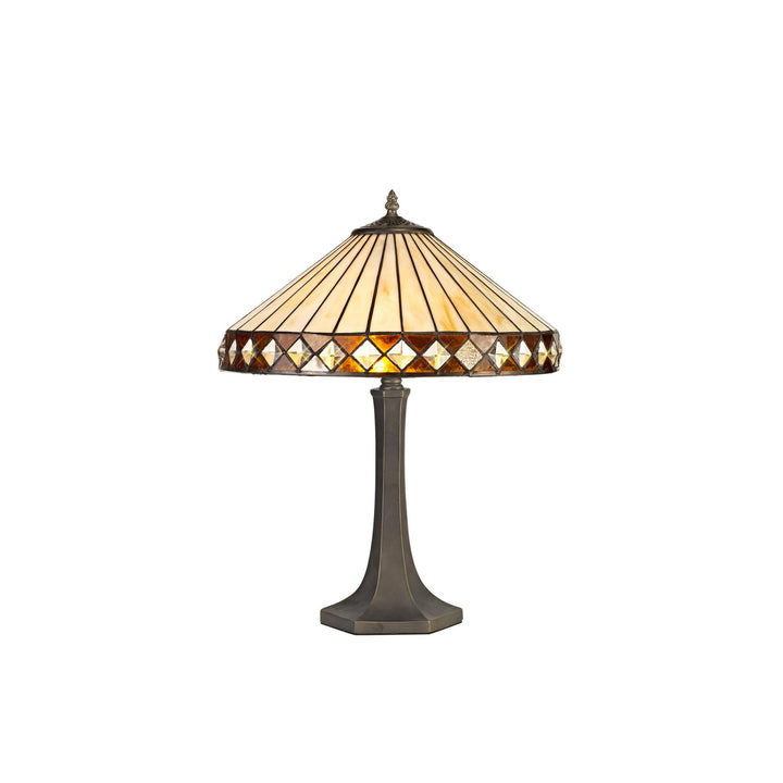Nelson Lighting NLK02299 Tink 2 Light Octagonal Table Lamp With 40cm Tiffany Shade Amber/Chrome/Antique Brass