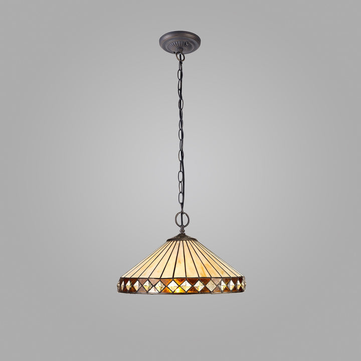 Nelson Lighting NLK02319 Tink 2 Light Down Lighter Pendant With 40cm Tiffany Shade Amber/Chrome/Antique Brass