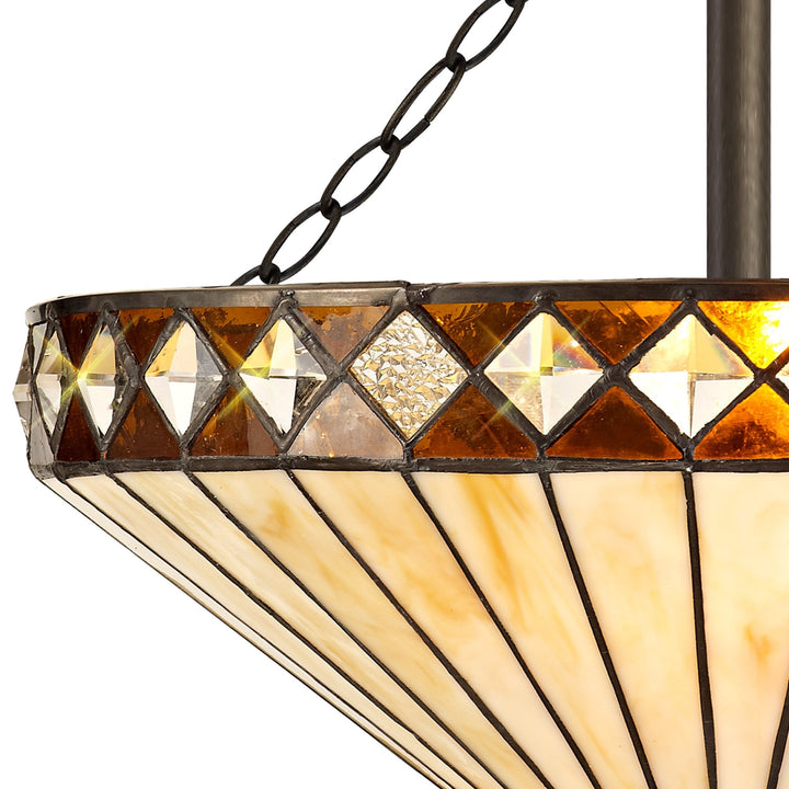 Nelson Lighting NLK02339 Tink 3 Light Semi Ceiling With 40cm Tiffany Shade Amber/Chrome/Antique Brass