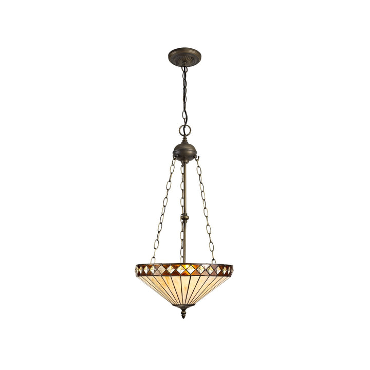 Nelson Lighting NLK02349 Tink 3 Light Up Lighter Pendant With 40cm Tiffany Shade Amber/Chrome/Antique Brass