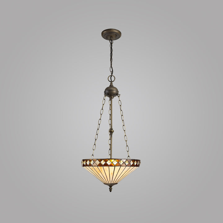 Nelson Lighting NLK02349 Tink 3 Light Up Lighter Pendant With 40cm Tiffany Shade Amber/Chrome/Antique Brass