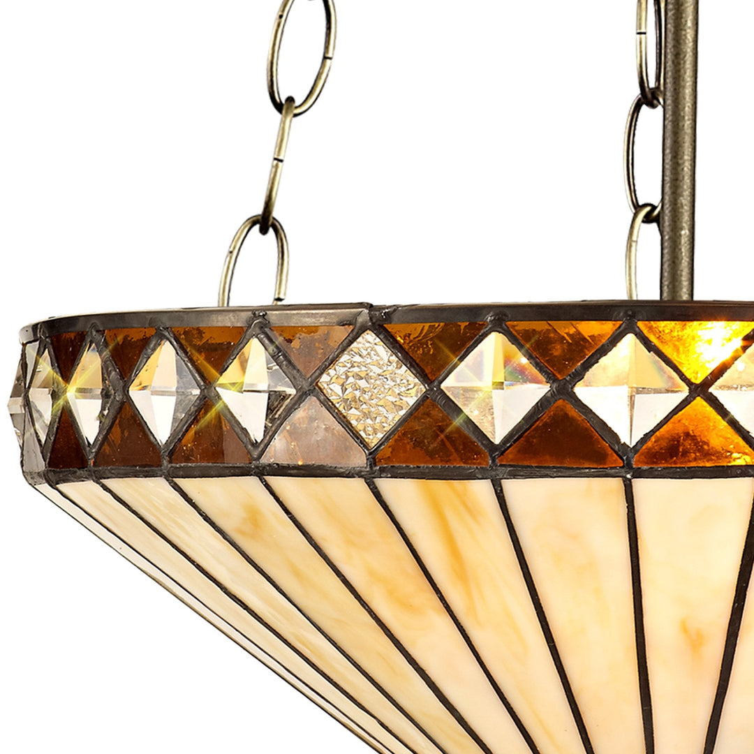 Nelson Lighting NLK02349 Tink 3 Light Up Lighter Pendant With 40cm Tiffany Shade Amber/Chrome/Antique Brass