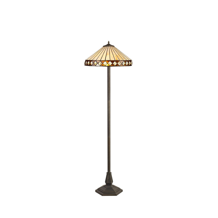 Nelson Lighting NLK02359 Tink 2 Light Octagonal Floor Lamp With 40cm Tiffany Shade Amber/Chrome/Antique Brass