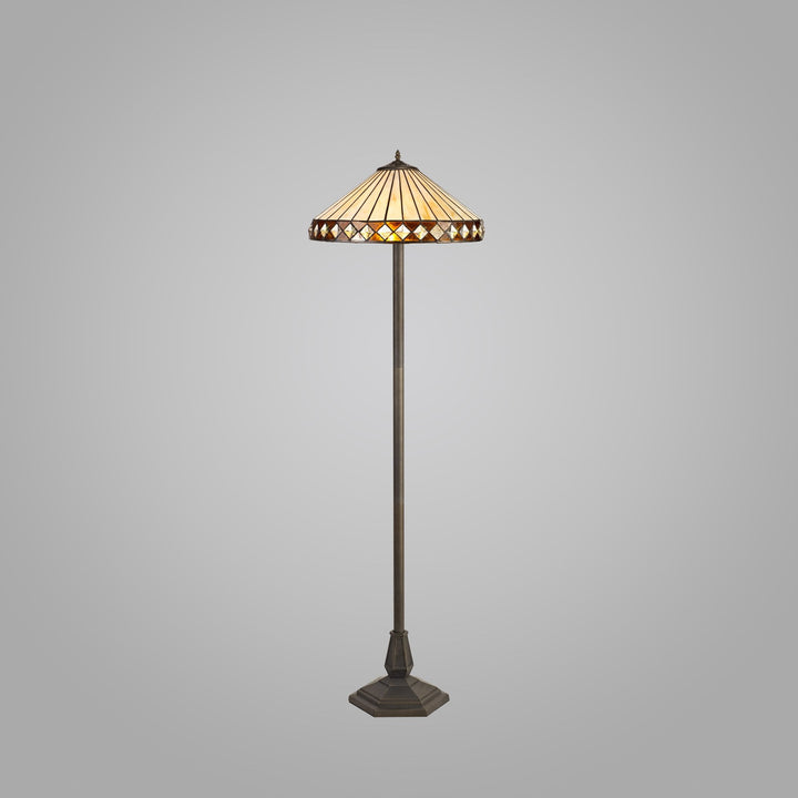 Nelson Lighting NLK02359 Tink 2 Light Octagonal Floor Lamp With 40cm Tiffany Shade Amber/Chrome/Antique Brass