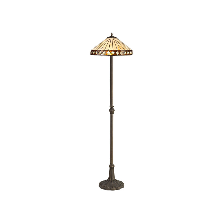 Nelson Lighting NLK02369 Tink 2 Light Leaf Design Floor Lamp With 40cm Tiffany Shade Amber/Chrome/Antique Brass