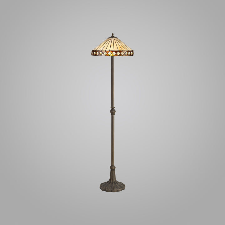 Nelson Lighting NLK02369 Tink 2 Light Leaf Design Floor Lamp With 40cm Tiffany Shade Amber/Chrome/Antique Brass