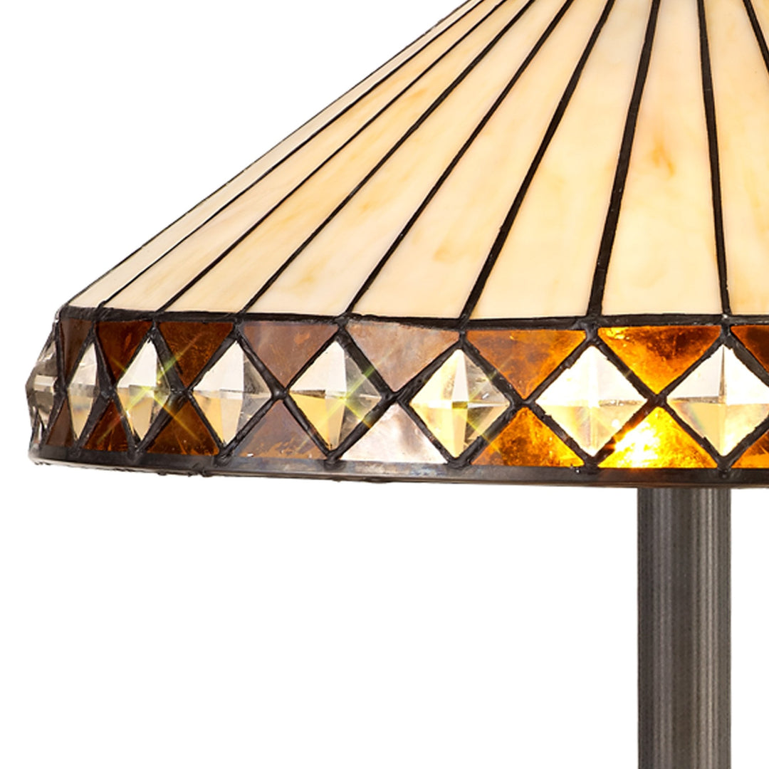 Nelson Lighting NLK02369 Tink 2 Light Leaf Design Floor Lamp With 40cm Tiffany Shade Amber/Chrome/Antique Brass