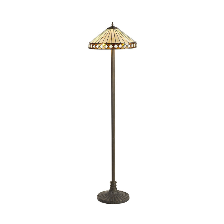 Nelson Lighting NLK02379 Tink 2 Light Stepped Design Floor Lamp With 40cm Tiffany Shade Amber/Chrome/Brass